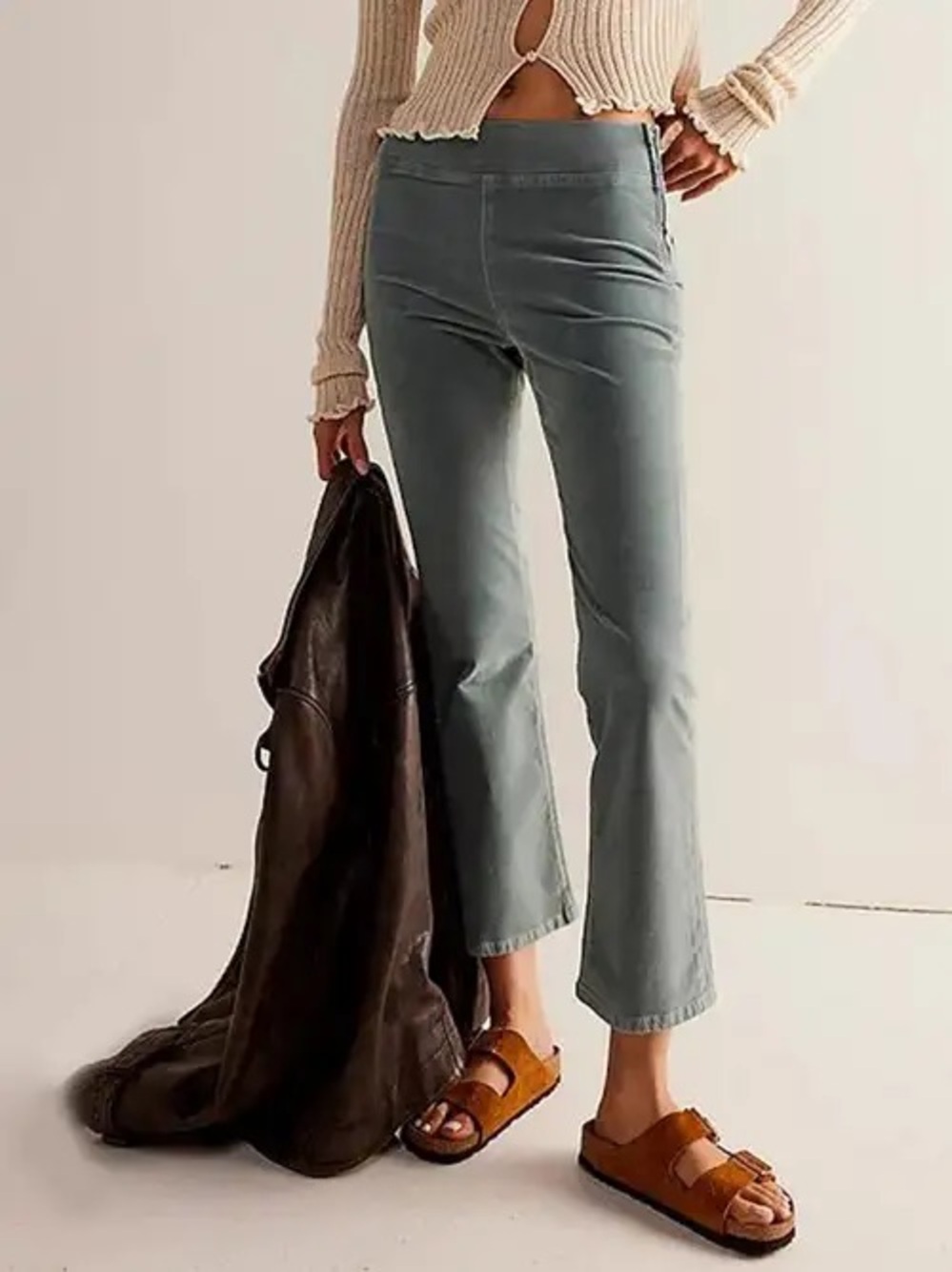 Free People In My Feelings Velvet Crop Slim Flare Pants Sz X-Small